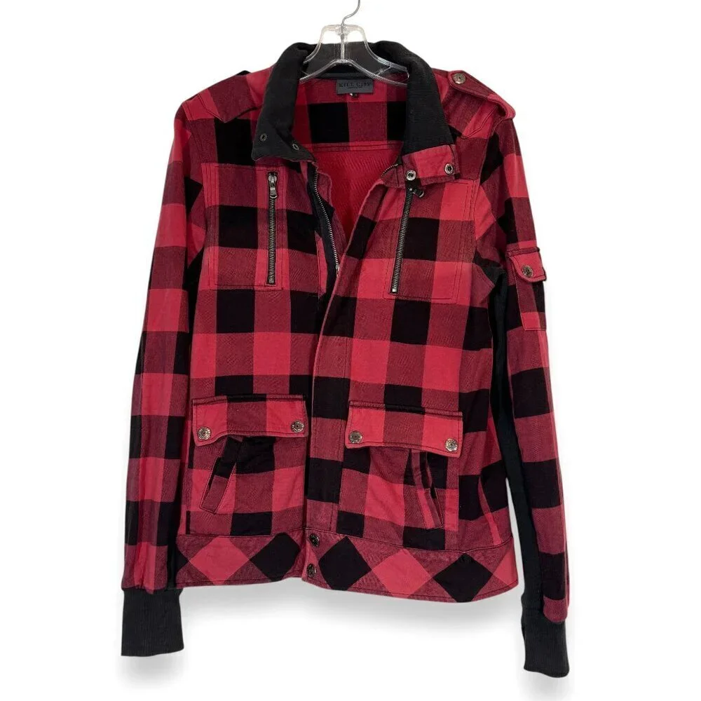 Kill City Red Black Plaid Flannel Jacket Punk Grunge Streetwear Medium